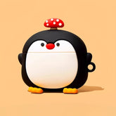 Cute and Funny Mushroom Penguin AirPods Case 8″ - Silicone, Black